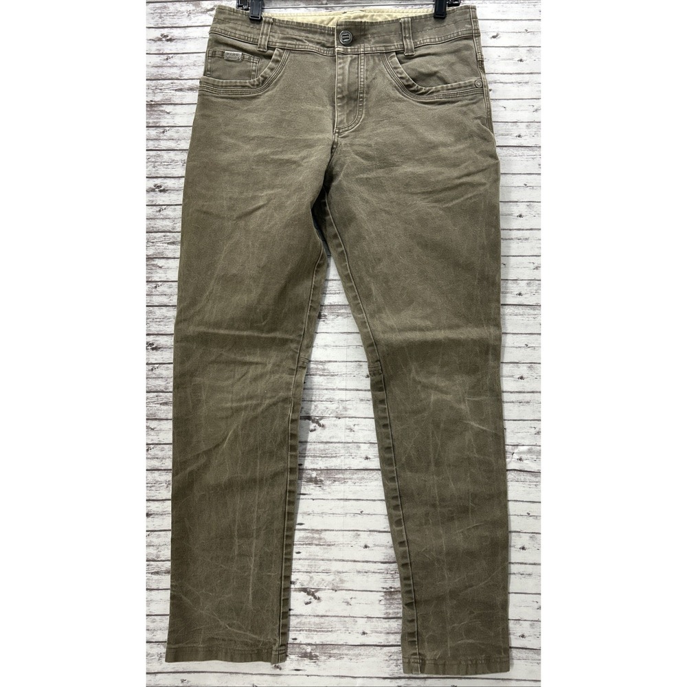 Kuhl The Law Jeans Men Size 32x30 Tapered Green Canvas Vintage Patina Dye Hiking
